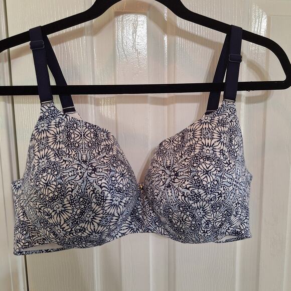 Cacique Lightly Lined Balconette 38DD blue white underwire bra plus size - Picture 1 of 5